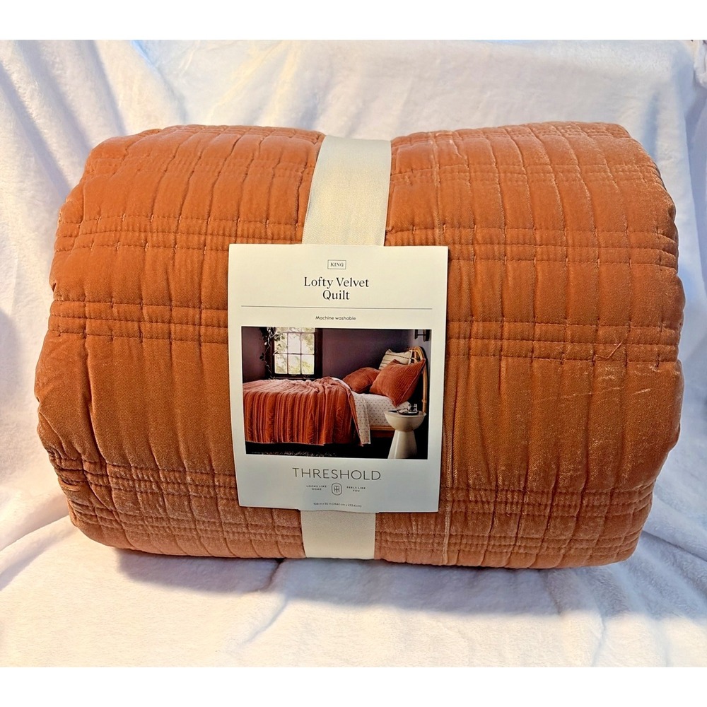 Threshold Lofty Velvet Quilt in Terracotta Bronze - King